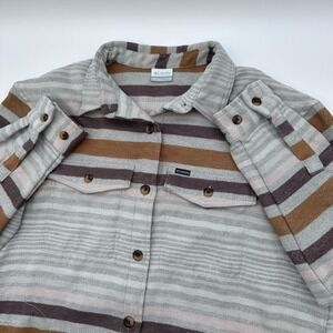 Columbia Calico Basin Women's XL Gray Brown Striped Shirt Jacket Shacket Pockets